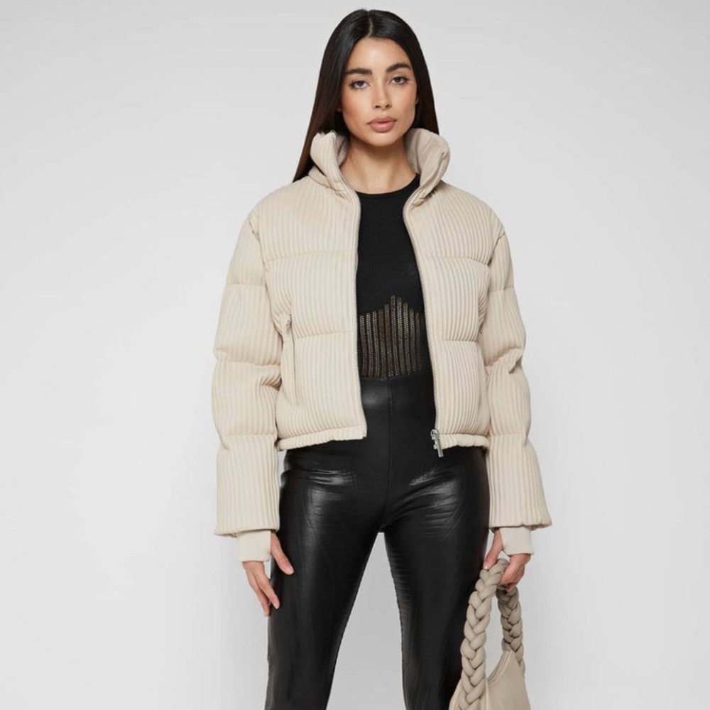 Maniere De Voir Ribbed Vegan Leather Puffer Jacket - Never Worn - US SIZE 2